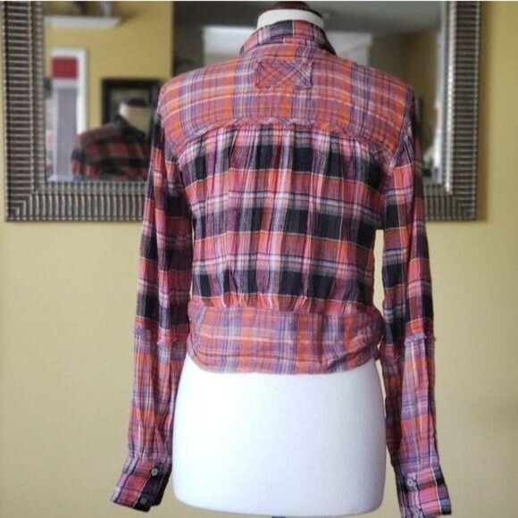 NWT Free People First Bloom Plaid Buttoned Tie Front Blouse Small - Picture 7 of 16